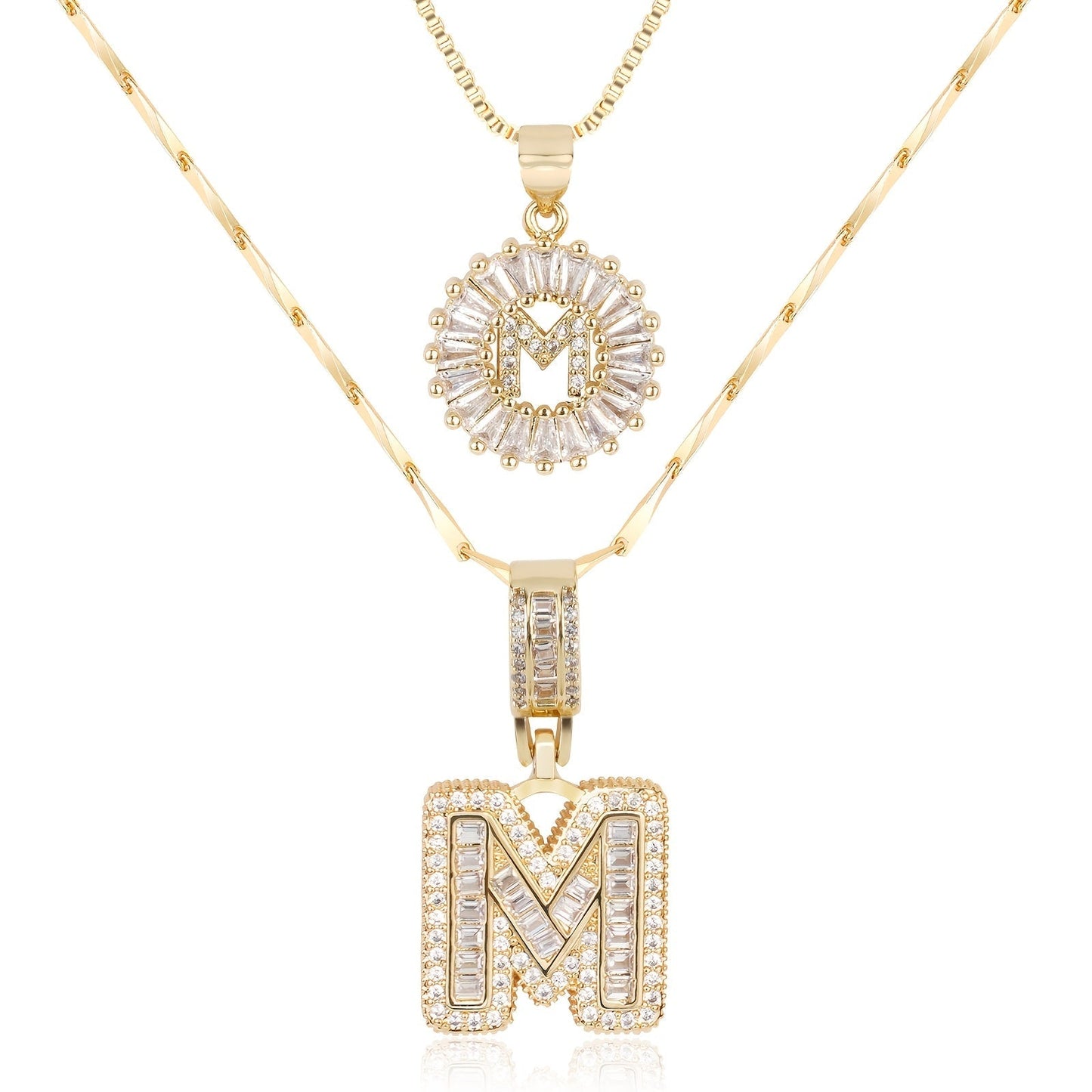 Primrose™ イニシャルダイヤモンドネックレス 14k（2個セット）
