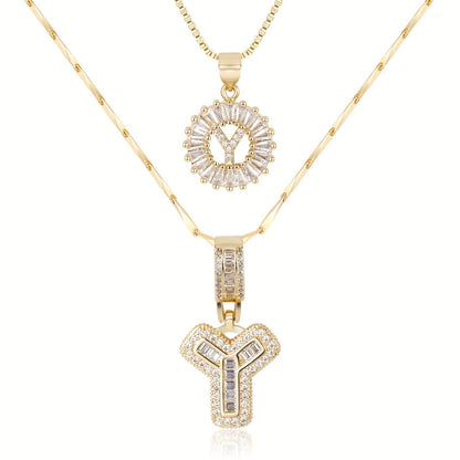 Primrose™ イニシャルダイヤモンドネックレス 14k（2個セット）