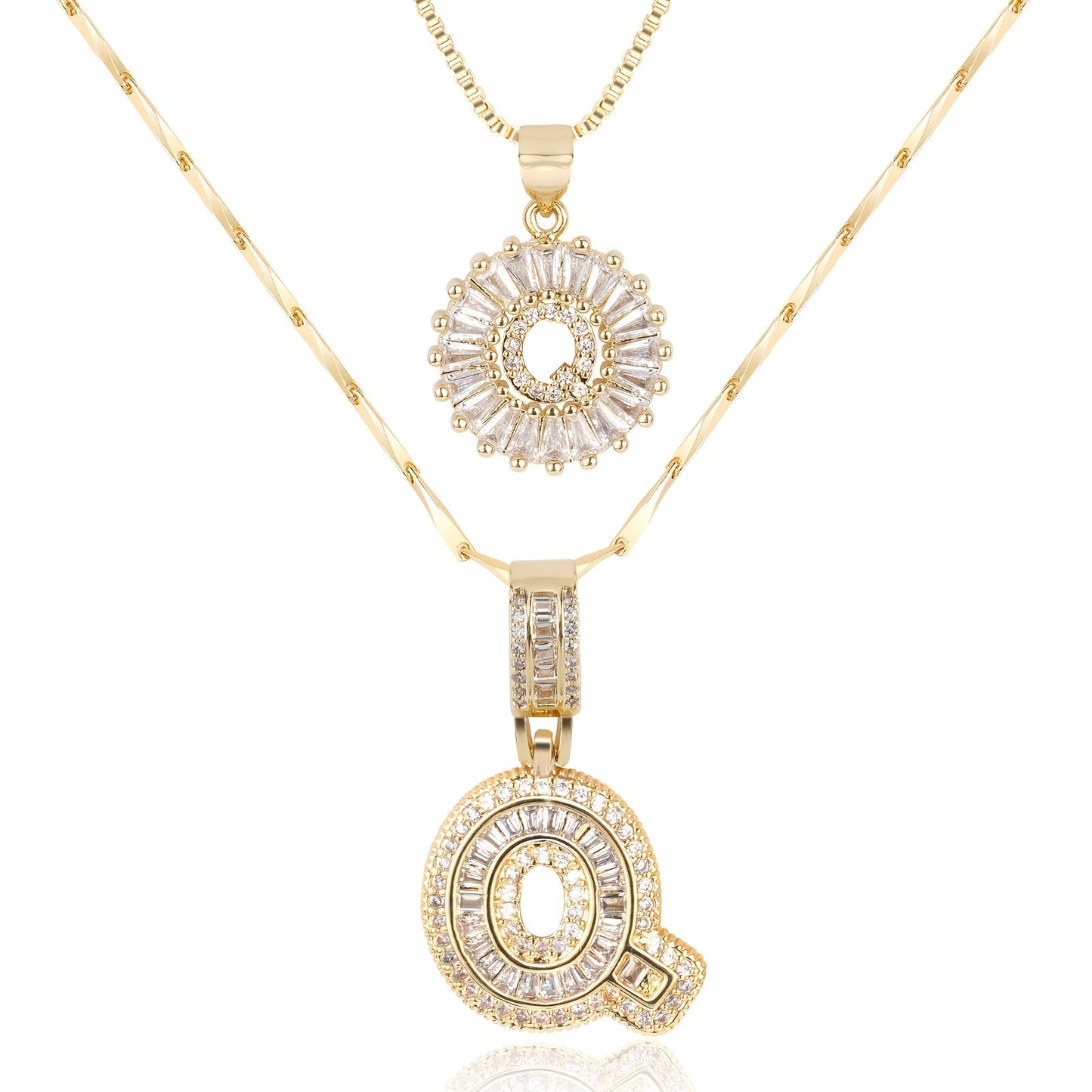 Primrose™ イニシャルダイヤモンドネックレス 14k（2個セット）