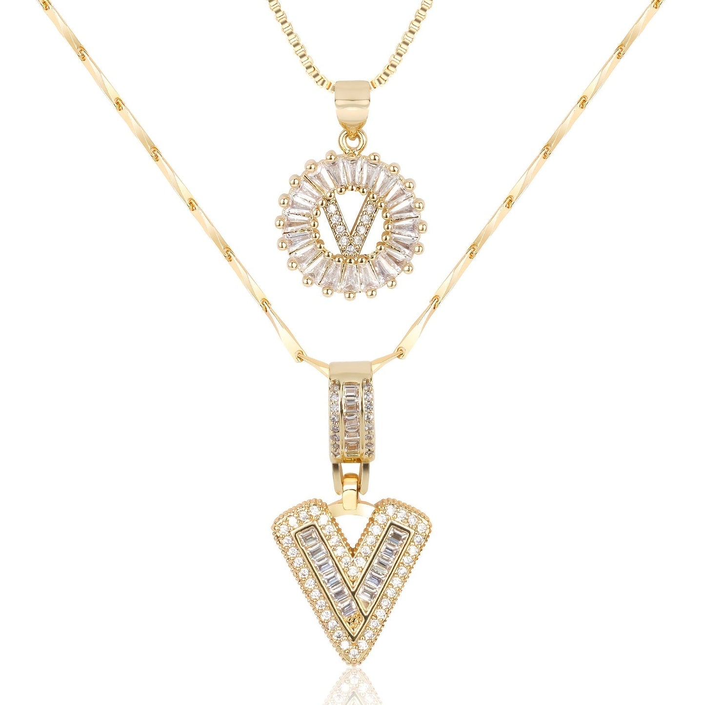 Primrose™ イニシャルダイヤモンドネックレス 14k（2個セット）