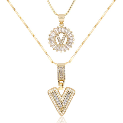 Primrose™ イニシャルダイヤモンドネックレス 14k（2個セット）