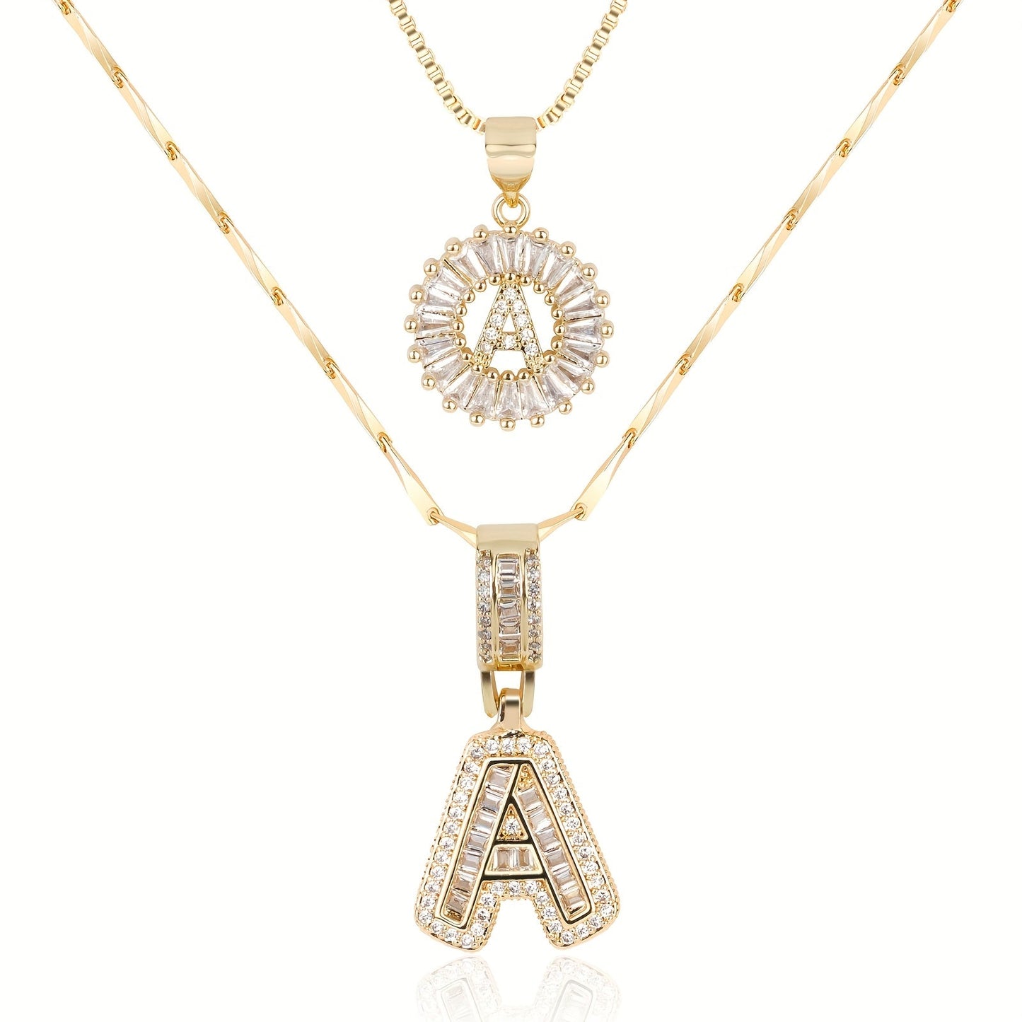 Primrose™ イニシャルダイヤモンドネックレス 14k（2個セット）