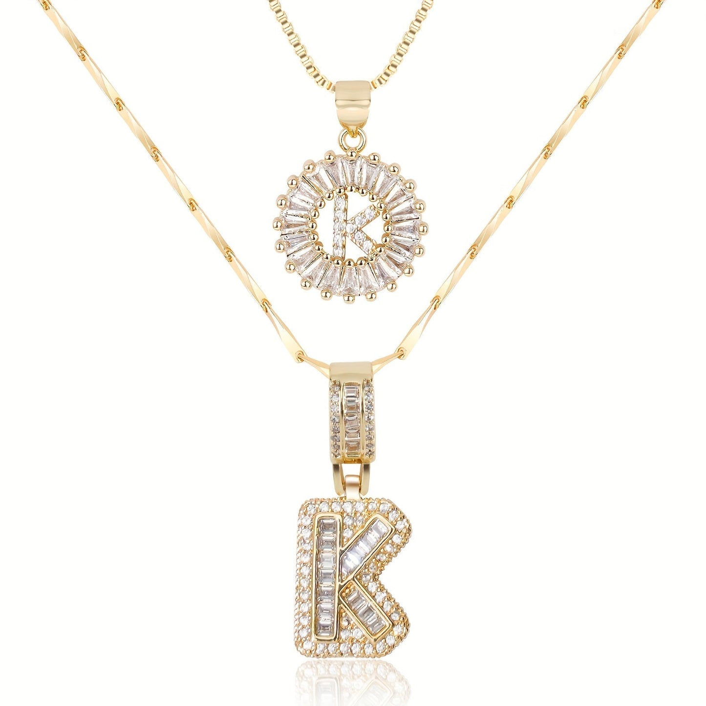 Primrose™ イニシャルダイヤモンドネックレス 14k（2個セット）