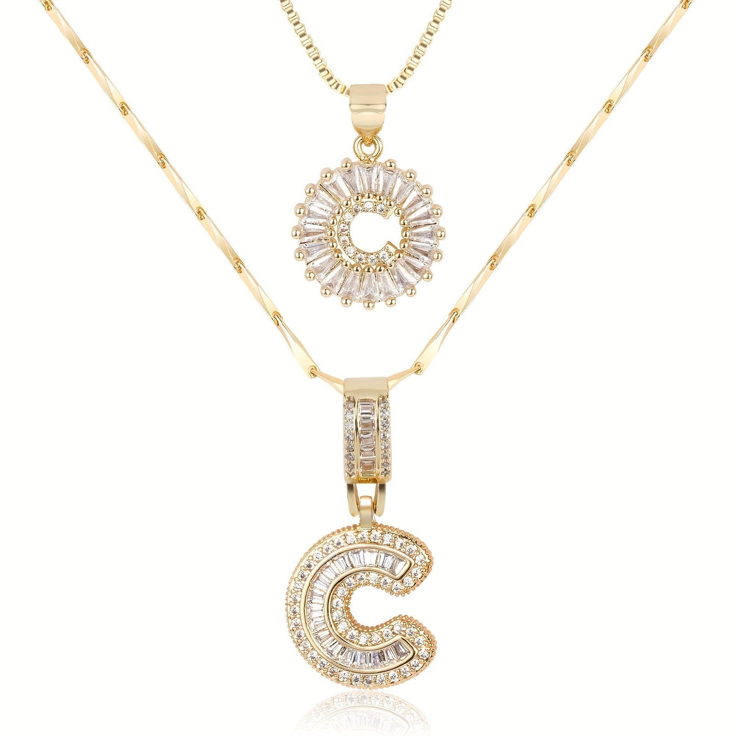 Primrose™ イニシャルダイヤモンドネックレス 14k（2個セット）