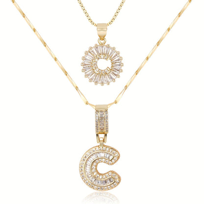 Primrose™ イニシャルダイヤモンドネックレス 14k（2個セット）