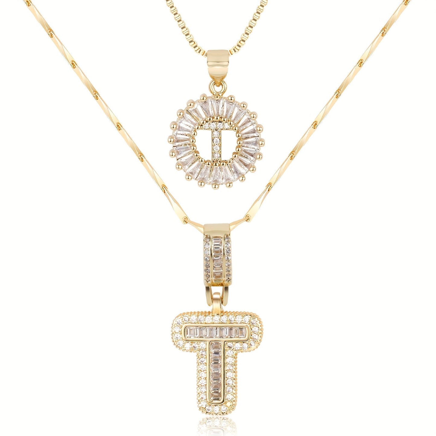 Primrose™ イニシャルダイヤモンドネックレス 14k（2個セット）