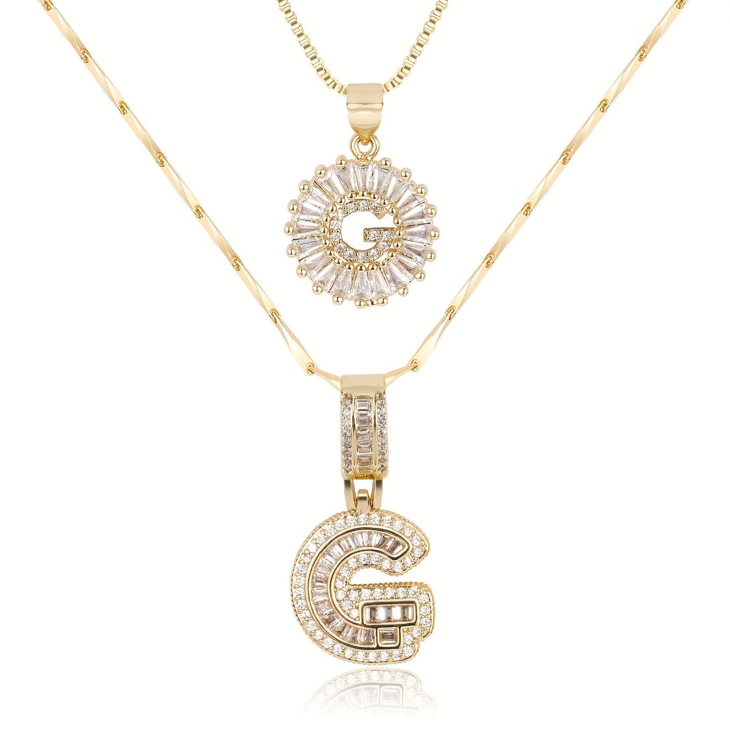 Primrose™ イニシャルダイヤモンドネックレス 14k（2個セット）