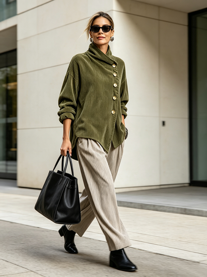 Harper | アシンメトリックハイネックコーデュロイブラウス
