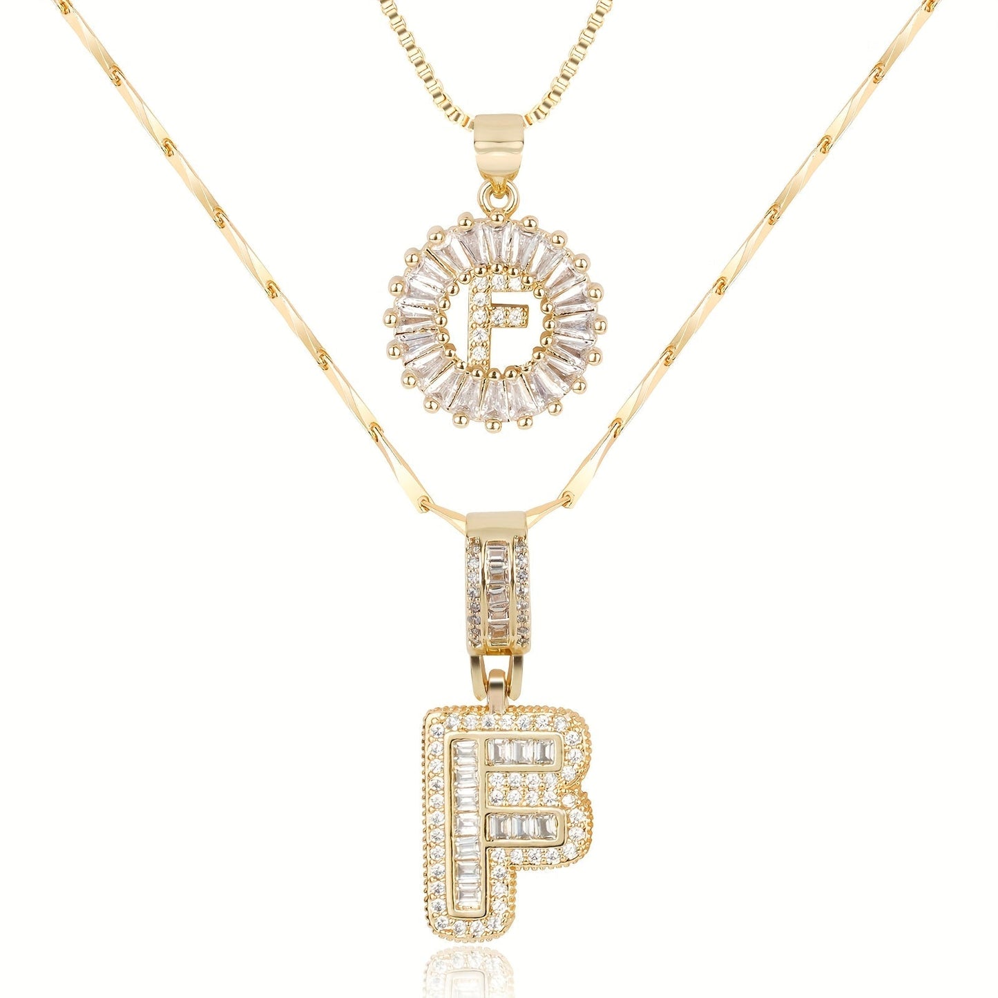 Primrose™ イニシャルダイヤモンドネックレス 14k（2個セット）