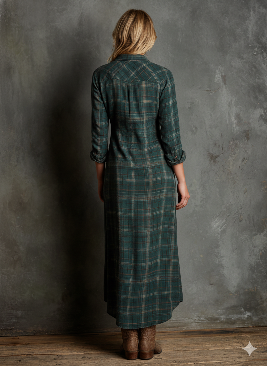 Blayra™ チェック柄のラペル付きマキシシャツドレス（女性用）