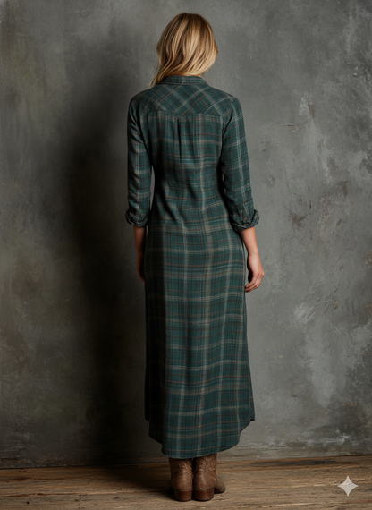 Blayra™ チェック柄のラペル付きマキシシャツドレス（女性用）