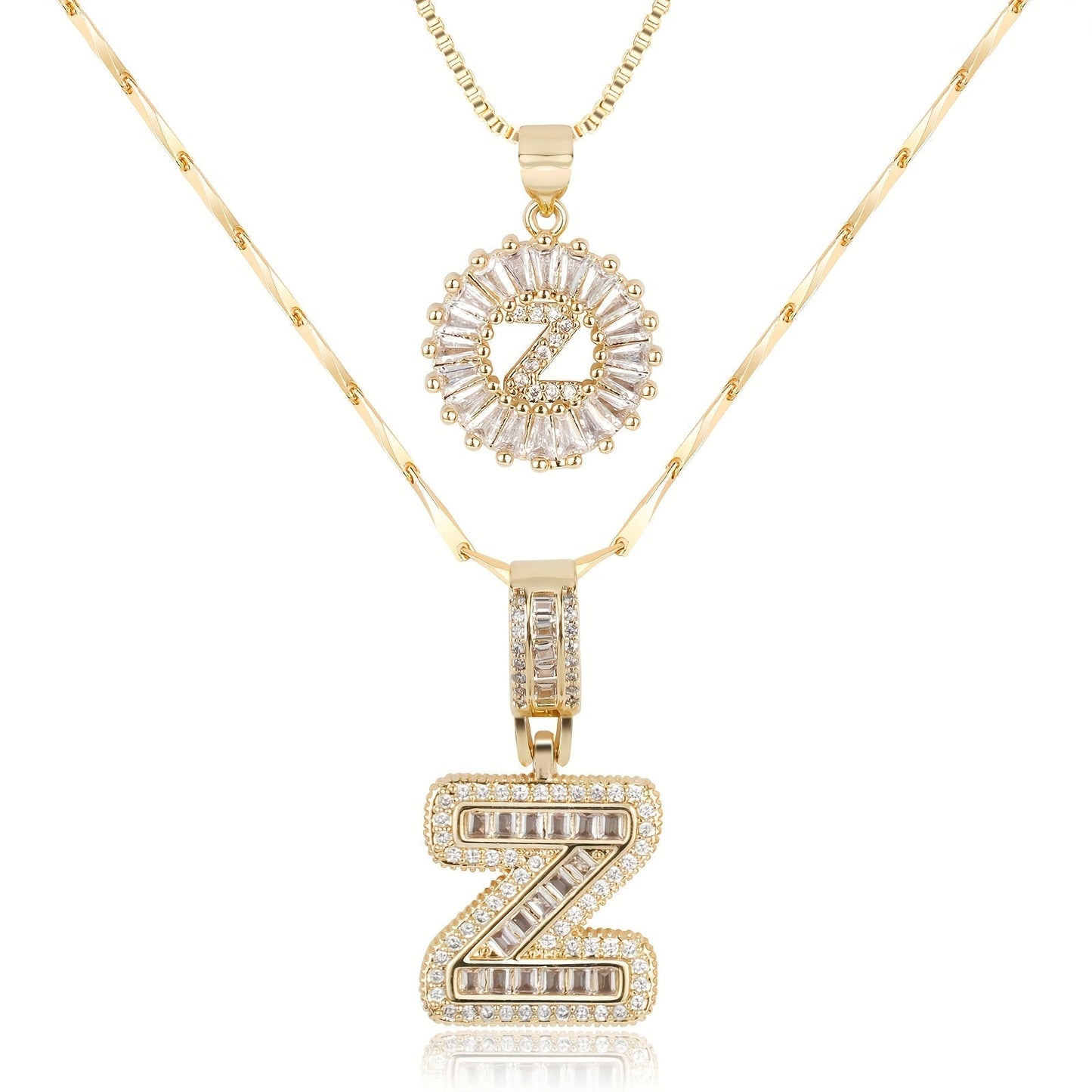 Primrose™ イニシャルダイヤモンドネックレス 14k（2個セット）