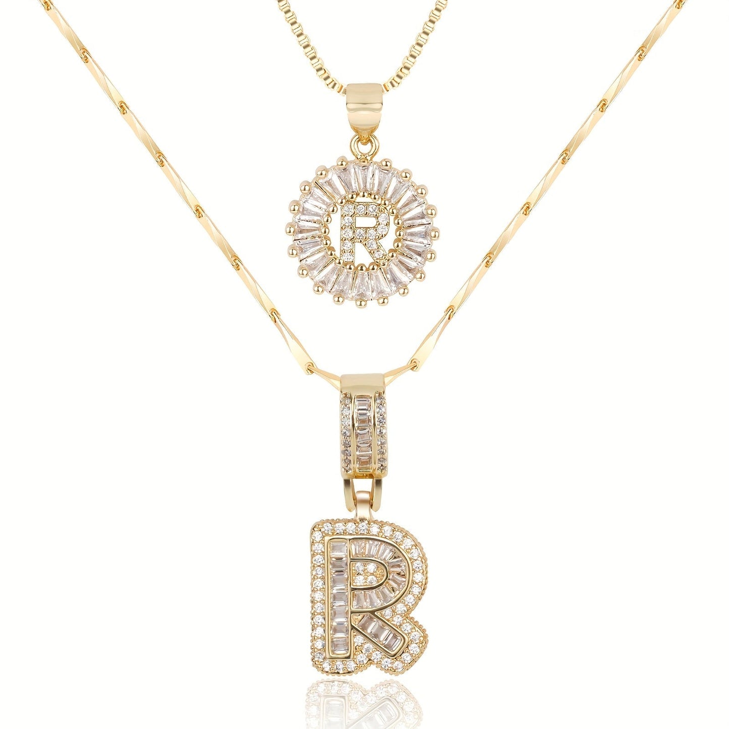 Primrose™ イニシャルダイヤモンドネックレス 14k（2個セット）