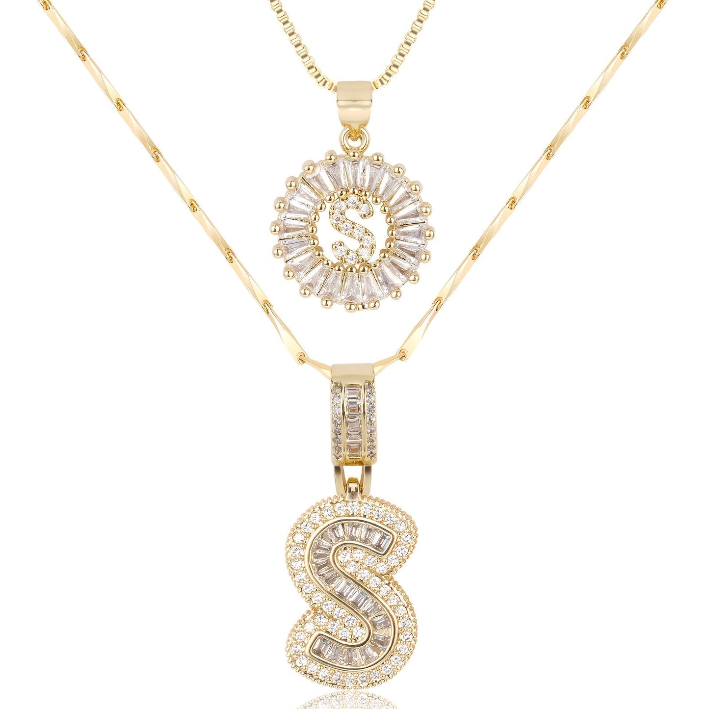 Primrose™ イニシャルダイヤモンドネックレス 14k（2個セット）