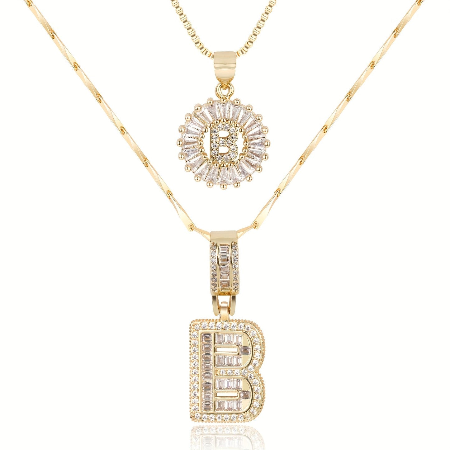 Primrose™ イニシャルダイヤモンドネックレス 14k（2個セット）