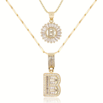 Primrose™ イニシャルダイヤモンドネックレス 14k（2個セット）